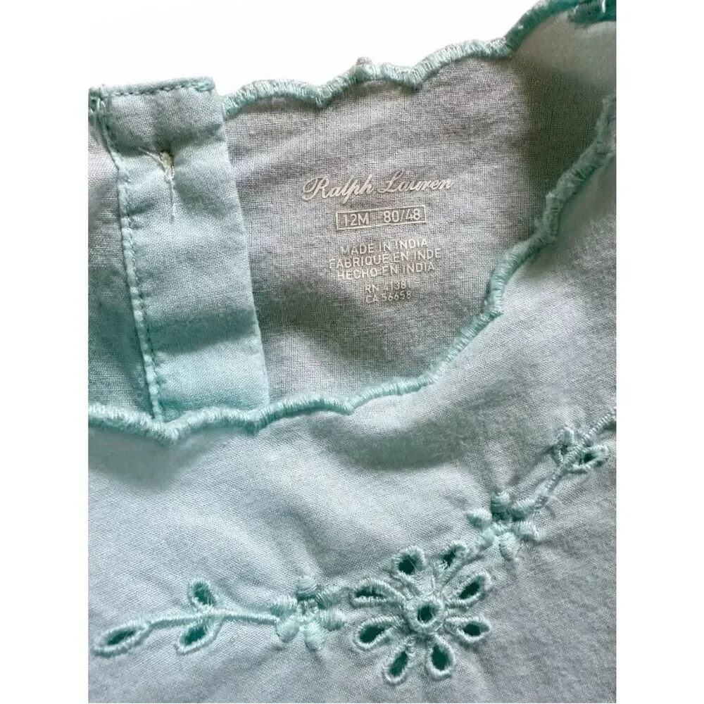 Ralph Lauren Baby Girl Embroidered Tank Top Aqua Size 12 Months